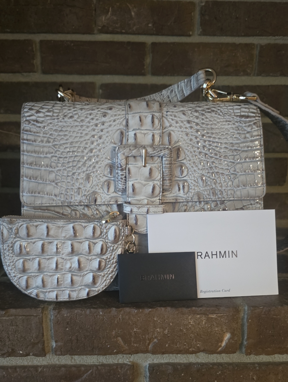 BRAHMIN Hallie Satchel Handbag White With Matching Wallet